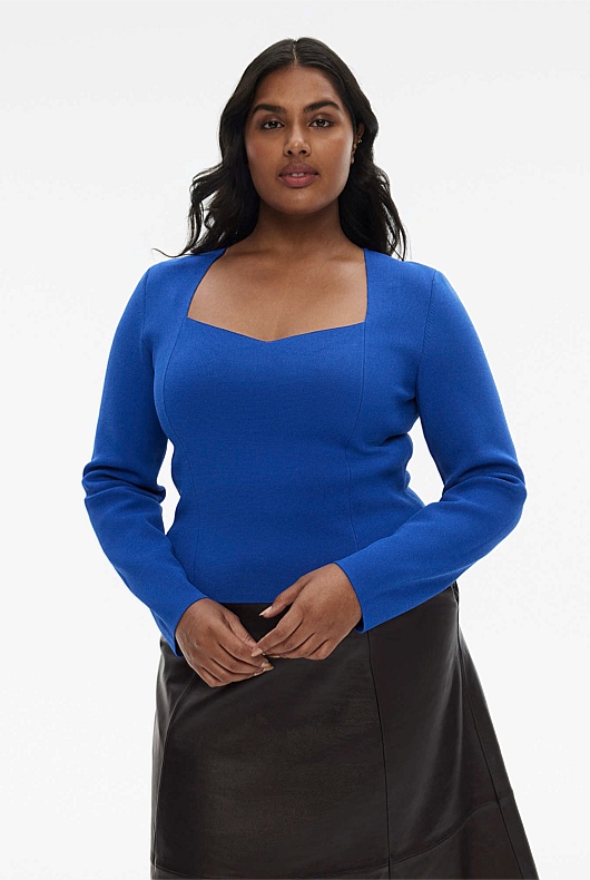 Crepe Sweetheart Long Sleeve Knit - Bold Blue