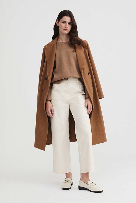 Cotton Blend Pocket Detail Pant - Cream