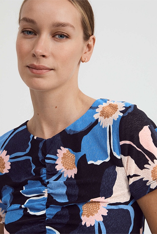 Mesh Daisy Floral Tee - Blue Black