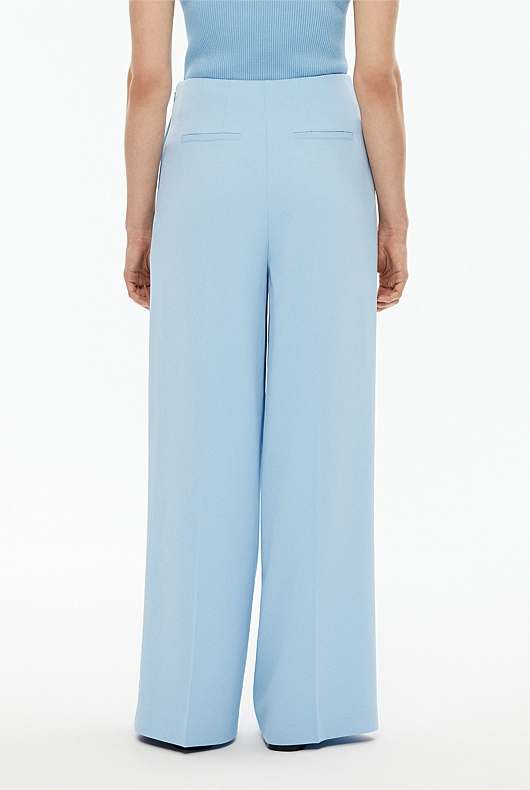 Waist Detail Wide Leg Trouser - Soft Blue