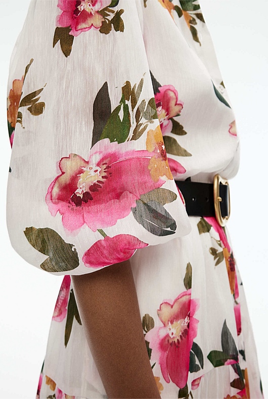 Watercolour Print Midi Dress - Pearl