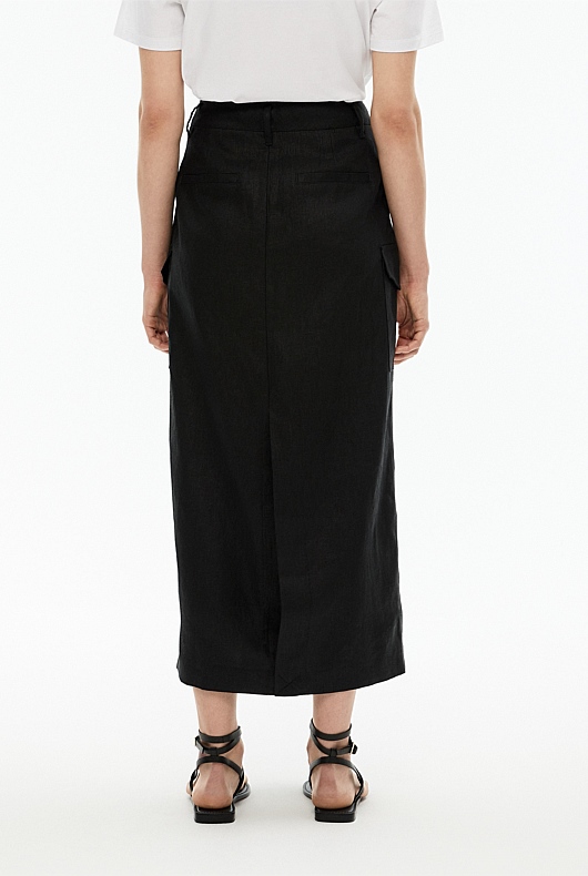 Linen Maxi Utility Skirt - Black