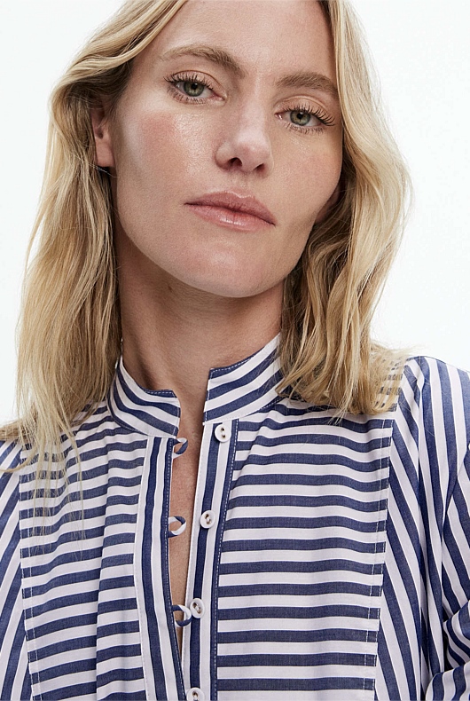 Cotton Stripe Mini Dress - Flint Blue