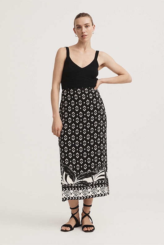Natural Palm Print Skirt - Ivory
