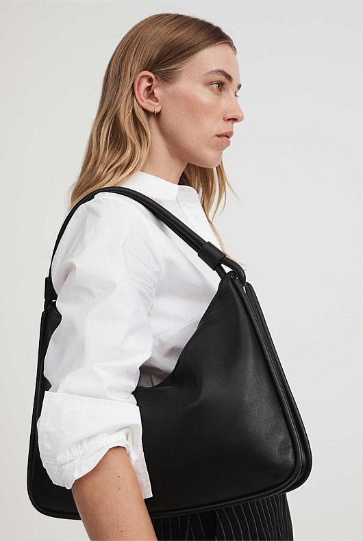 Soft Leather Shoulder Bag - Black