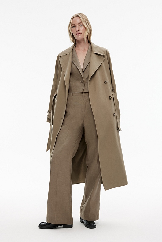 Linen Single-Breasted Cropped Blazer - Washed Green