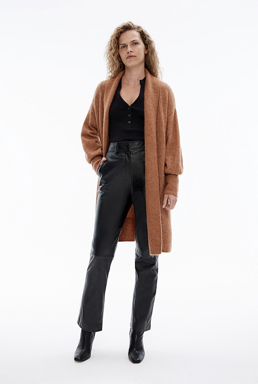 Cotton Blend Rib Henley Long Sleeve Top - Black