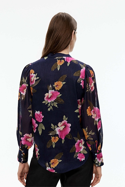 Watercolour Half Placket Blouse - Midnight Blue