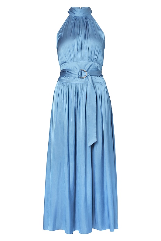 Belted Midi Dress - Dusty Blue