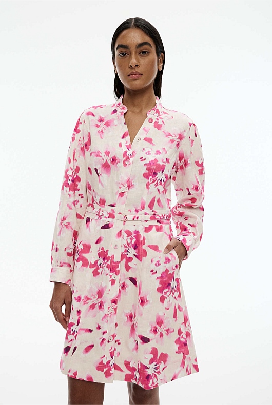 Ikat Bloom Print Dress - Buff