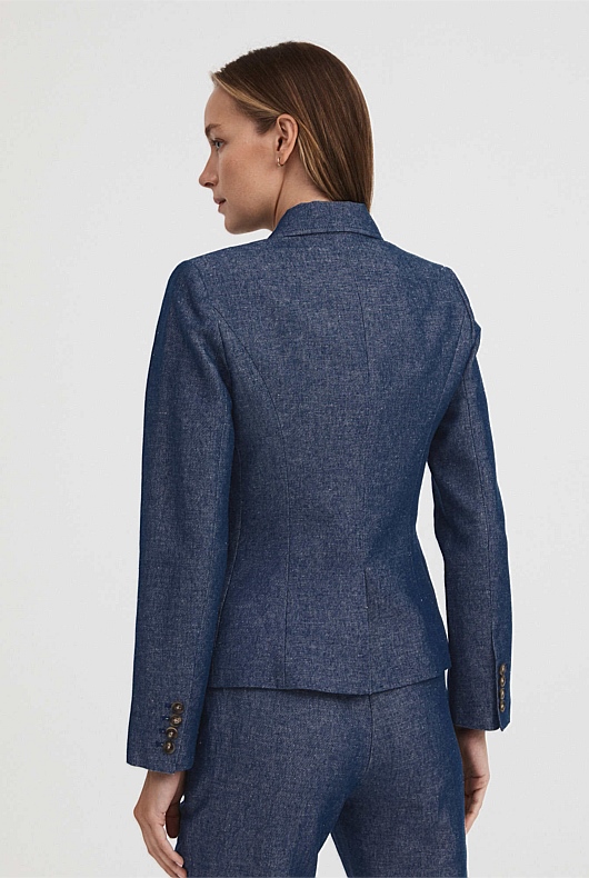 Yarn Dye Double-Breasted Blazer - French Blue
