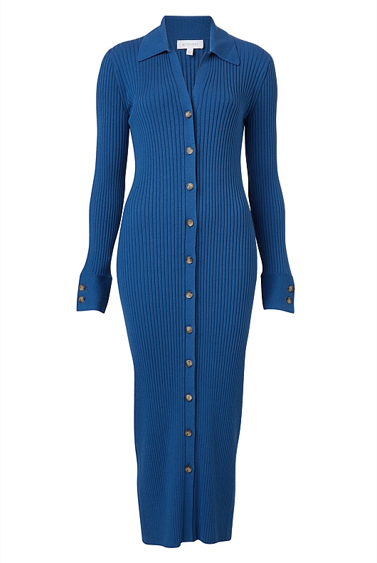 Button Through Rib Longline Cardigan - Eclipse Blue