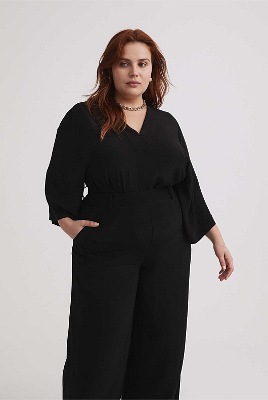 Kaftan V Neck Blouse - Black