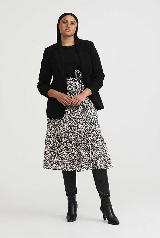 Midnight Floral Midi Skirt - Black Floral