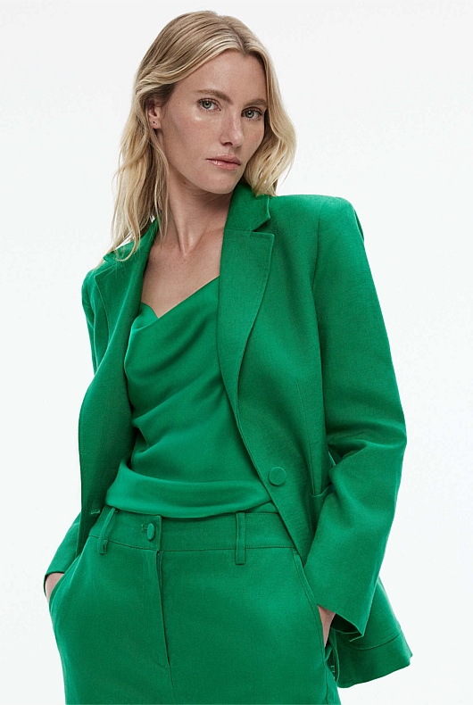 Linen Pin Stitch Blazer - Viridian Green
