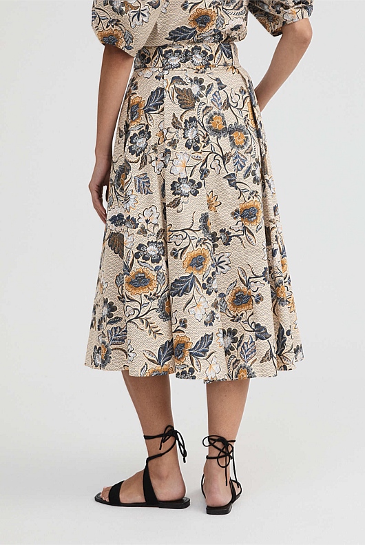Floral Vine Pleat Detail Skirt - Barley