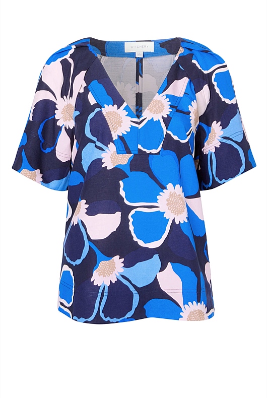 Daisy Floral Blouse - Blue Black