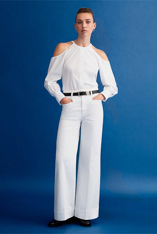 Pocket Detail Wide Leg Jean - Parchment