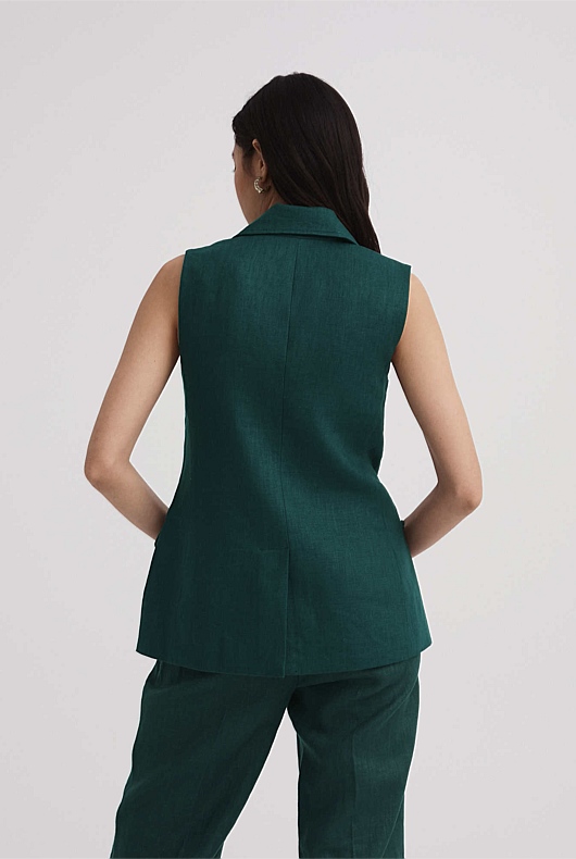 Linen Longline Vest - Aquamarine