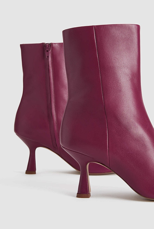 Leather Round Toe Heeled Boot - Raspberry