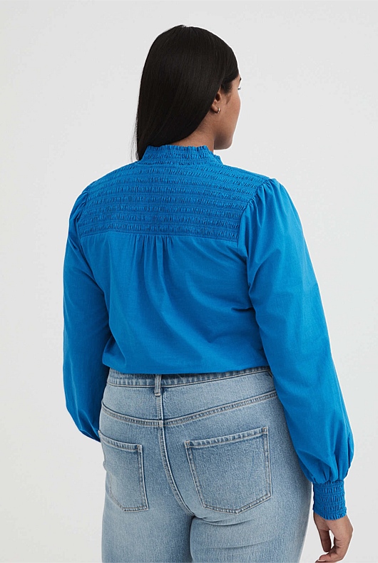 Cotton Shirred Blouse - Sorrento Blue