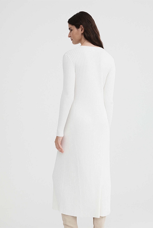 Crepe V Neck Knit Dress - Chalk
