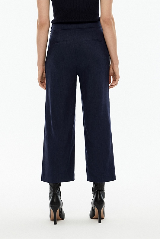 Stretch Linen Blend Crop Pant - Blue Night