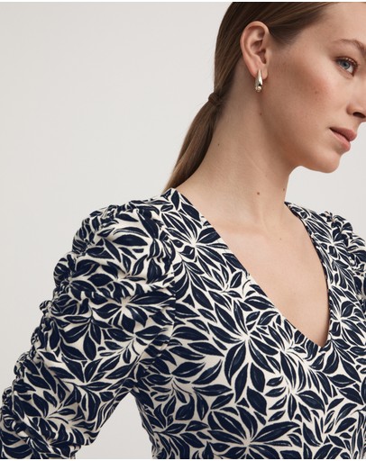 Witchery Leaf Print Gathered Top