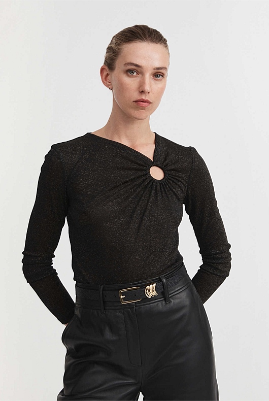 Metallic Ring Detail Top - Gold Multi