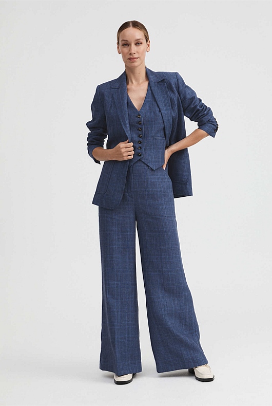 Linen Glen Plaid Waistcoat - Royal Blue