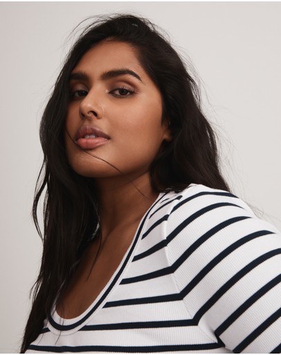 Witchery Stripe Cotton Rib Scoop Tee