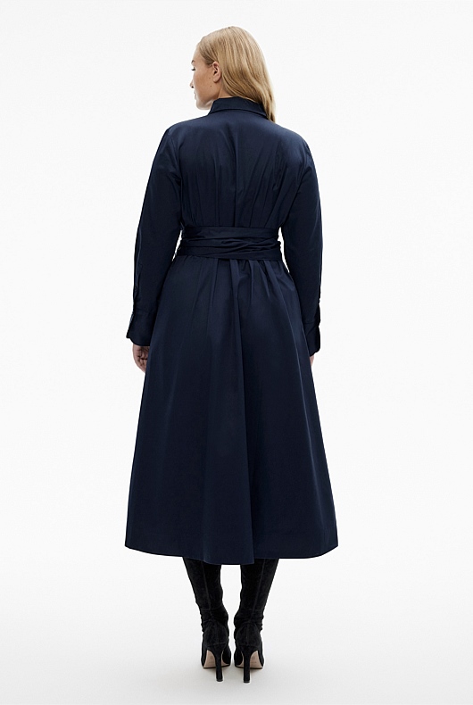 Cotton Sateen Shirt Dress - Blue Night