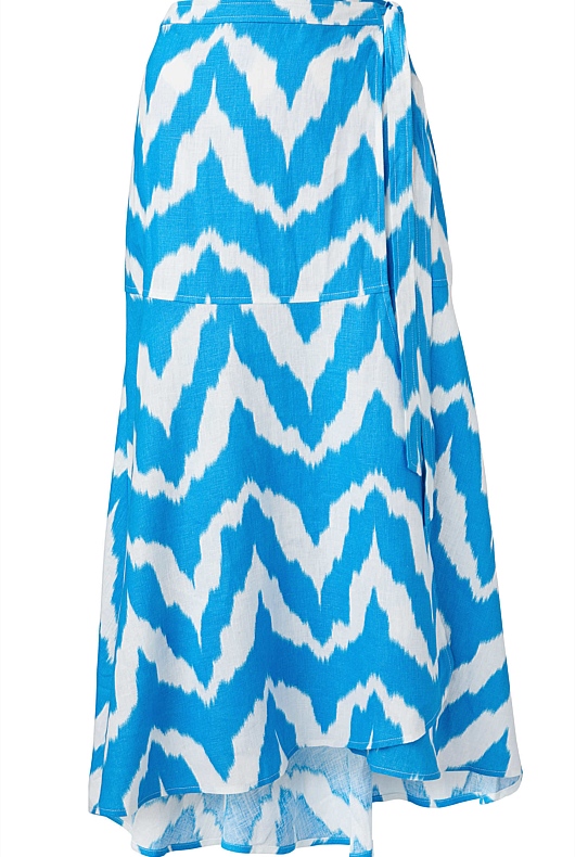 French Linen Zig Zag Skirt - Cyber Blue