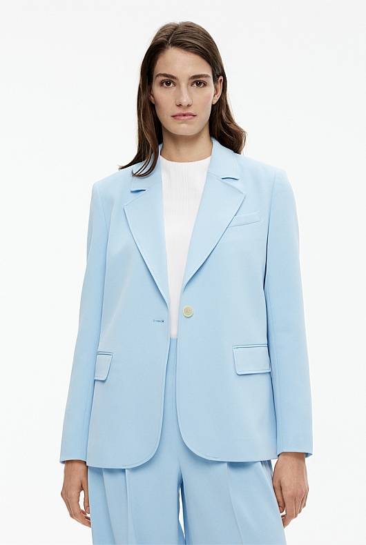 Boxy Single-Breasted Blazer - Soft Blue