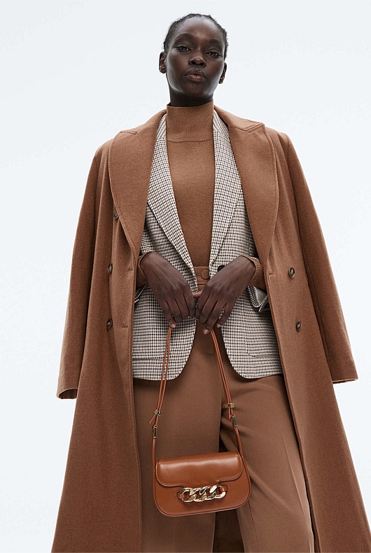 Chain Detail Leather Bag - Cinnamon