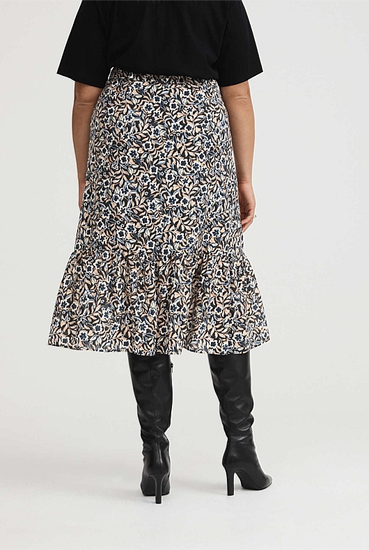 Midnight Floral Midi Skirt - Black Floral