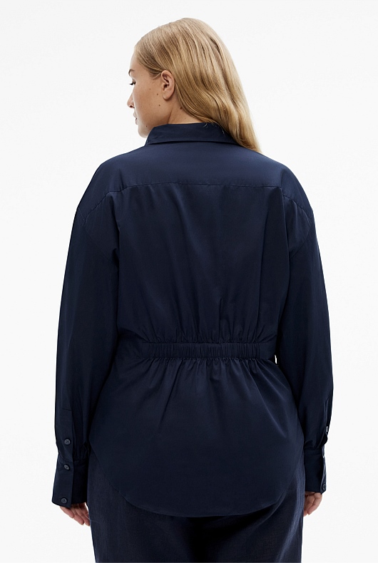 Cotton Sateen Dart Shirt - Blue Night