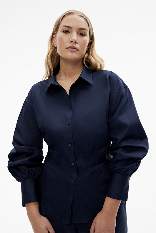 Cotton Sateen Dart Shirt - Blue Night