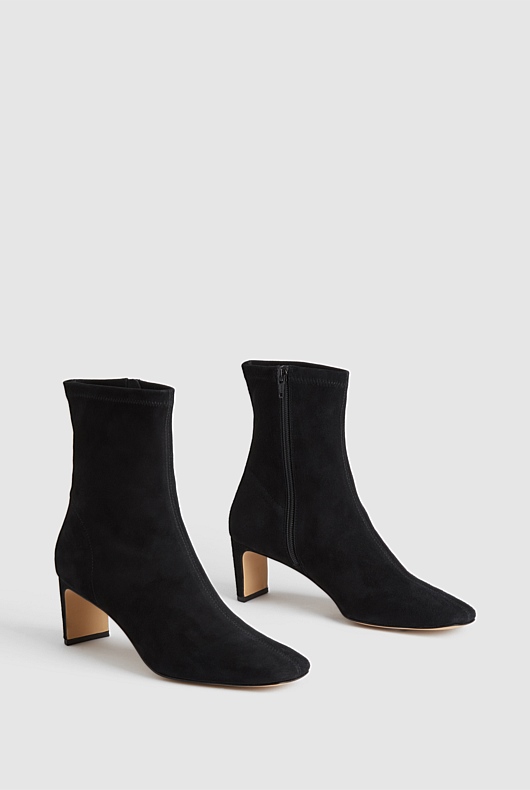 Suede 65mm Heel Bootie - Black