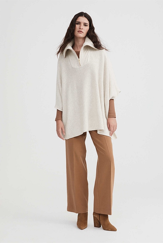 Rib Neck Poncho - Oatmeal Marle