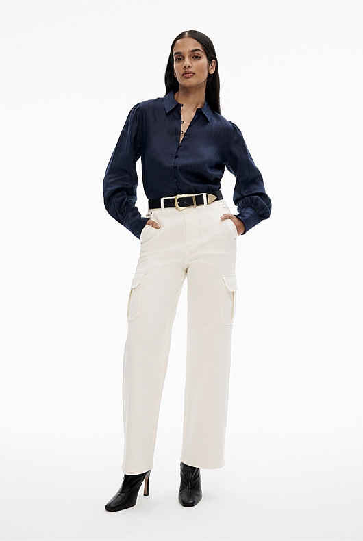 French Linen Volume Sleeve Shirt - Blue Night