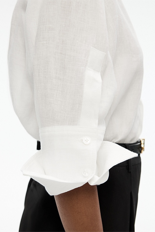 French Linen Cropped Shirt - Chalk