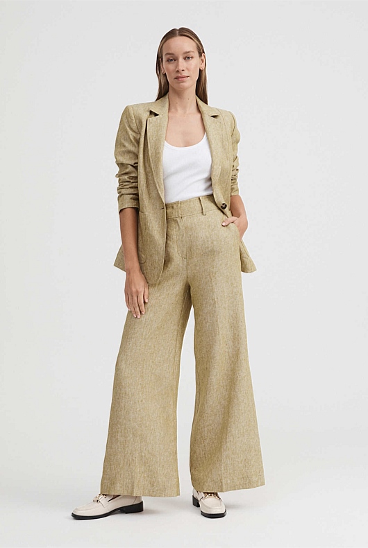 French Linen Seam Detail Single-Breasted Blazer - Chartreuse