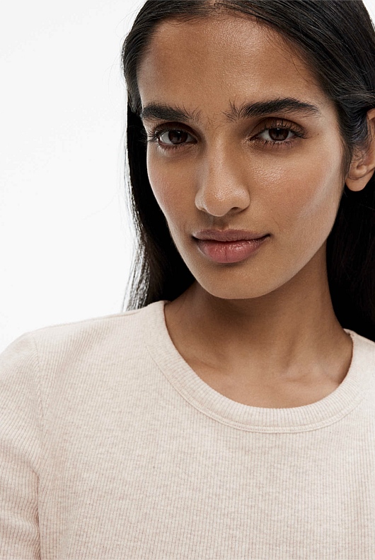 Crew Rib Tee - Oatmeal Marle