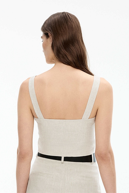 French Linen Cropped Button Bodice - Flax