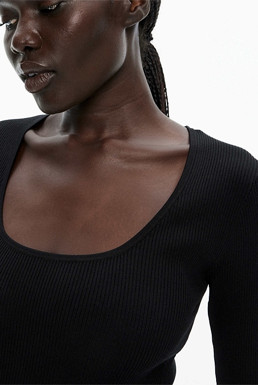 Scoop Rib Long Sleeve Knit - Black