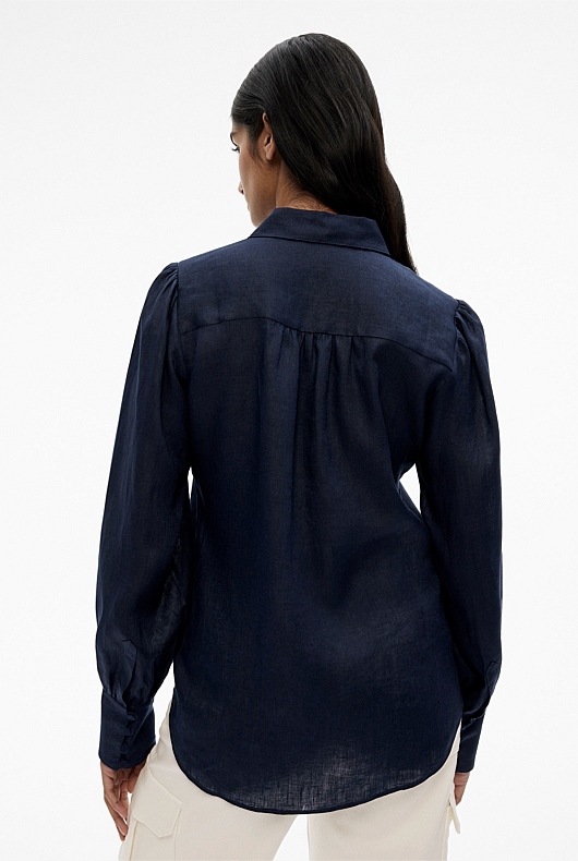 French Linen Volume Sleeve Shirt - Blue Night