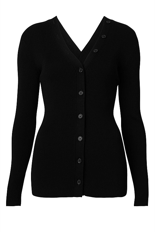 Button Through Rib Knit - Black