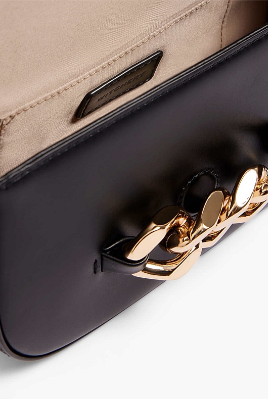 Chain Detail Leather Bag - Black