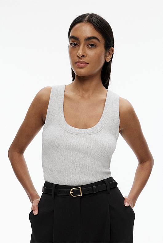 Cotton Scoop Neck Tank - Light Grey Marle